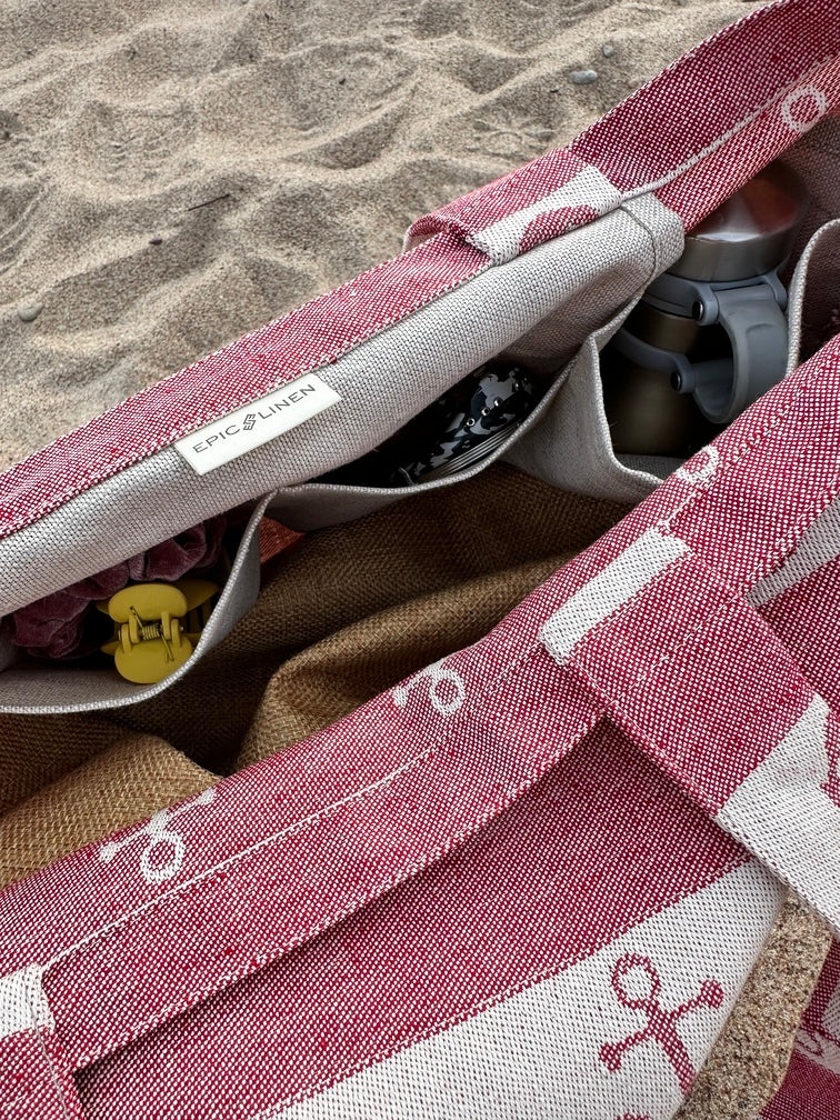 LIMITED EDITION Linen Maxi Anchor Beach Bag in Red Epic Linen