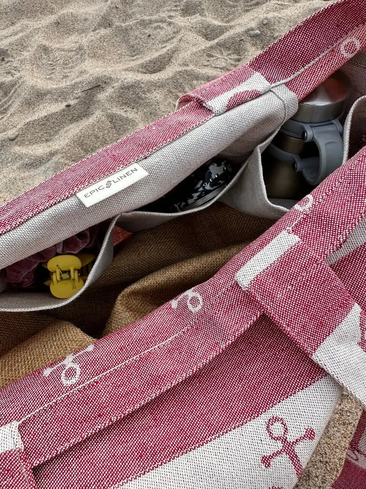 LIMITED EDITION Linen Maxi Anchor Beach Bag in Red Epic Linen