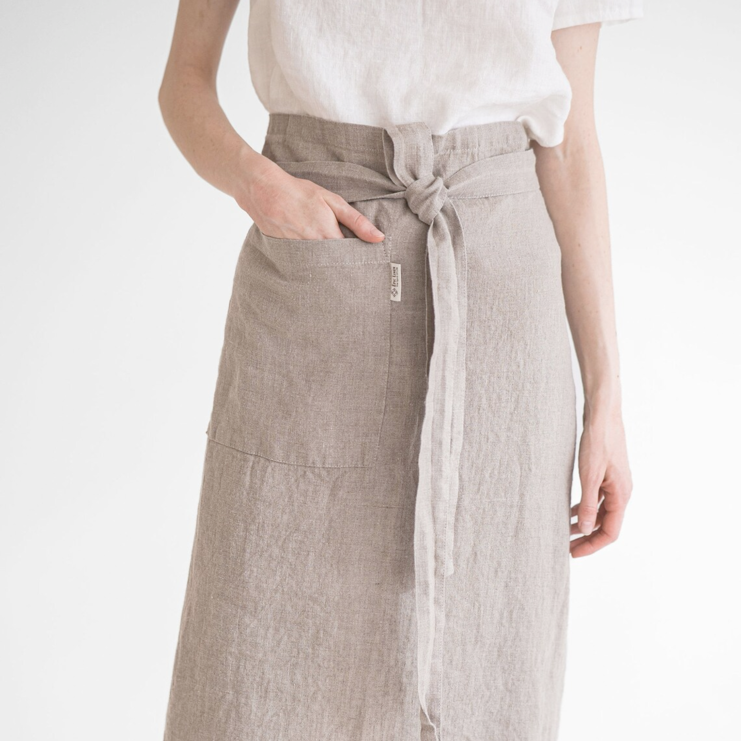Natural linen long half apron