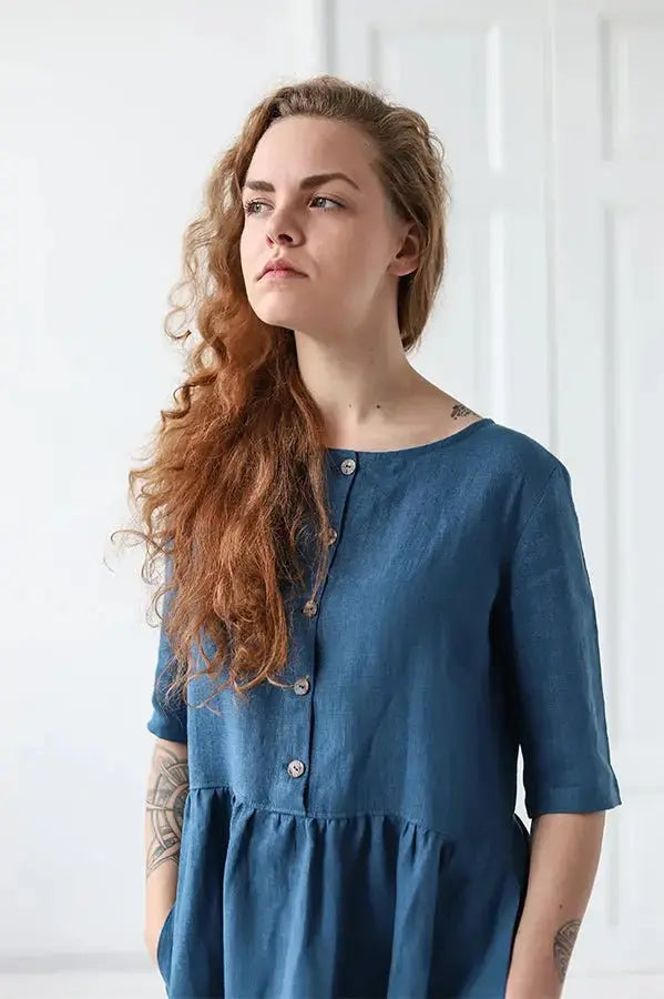 Linen Dress with Buttons - Epic Linen luxury linen