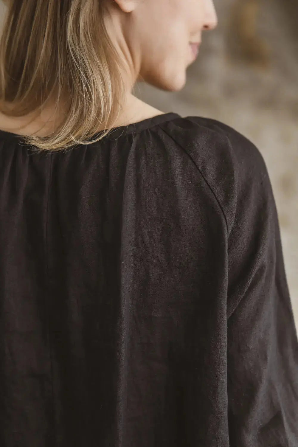 Linen Mini Dress Marea gathered neckline detail