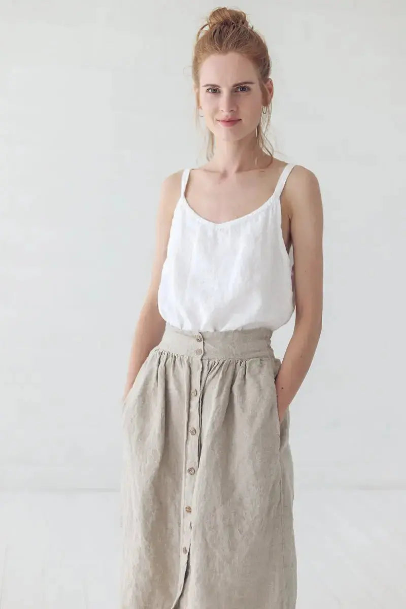 Linen Skirt With Buttons - Epic Linen luxury linen