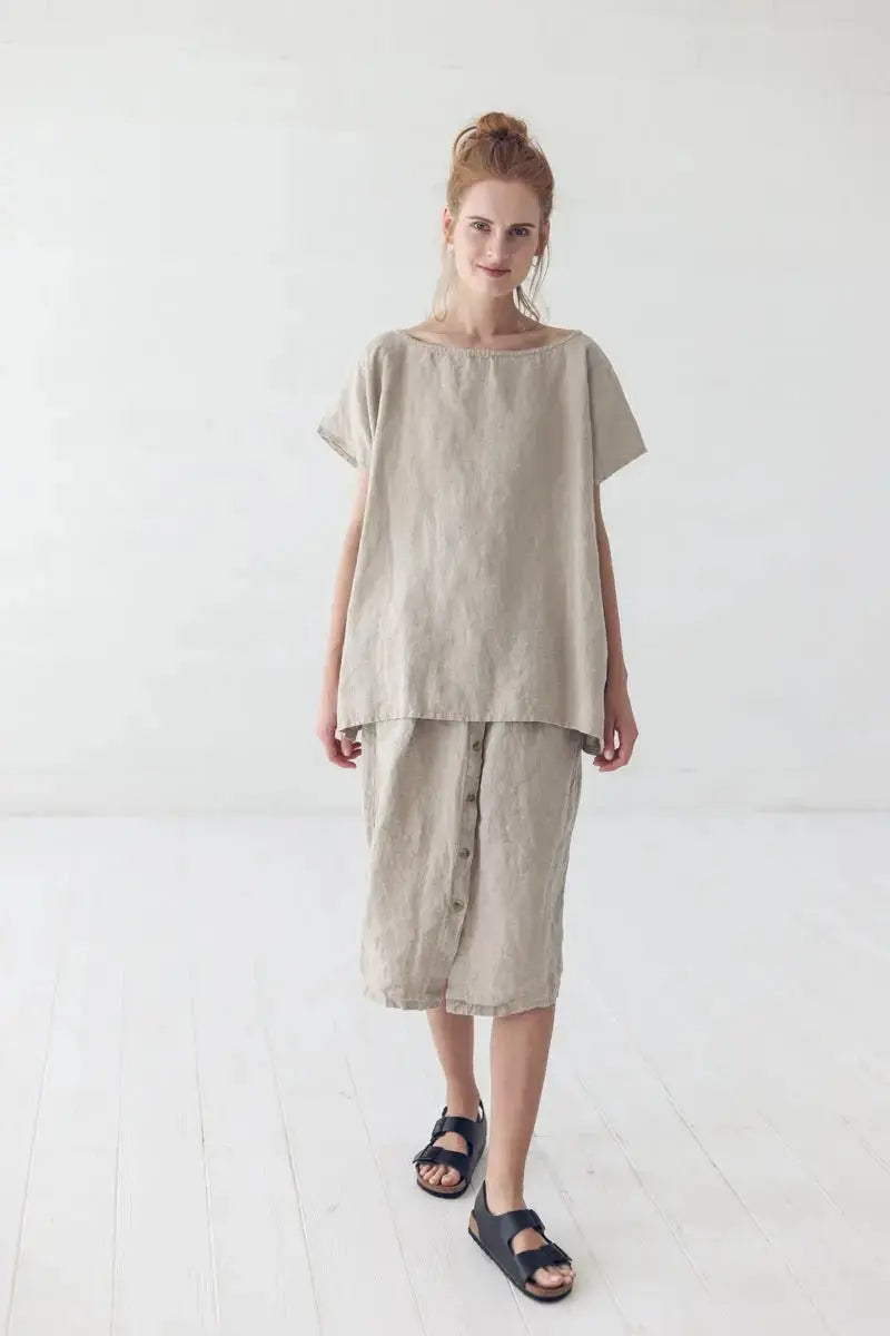 Linen Skirt With Buttons - Epic Linen luxury linen