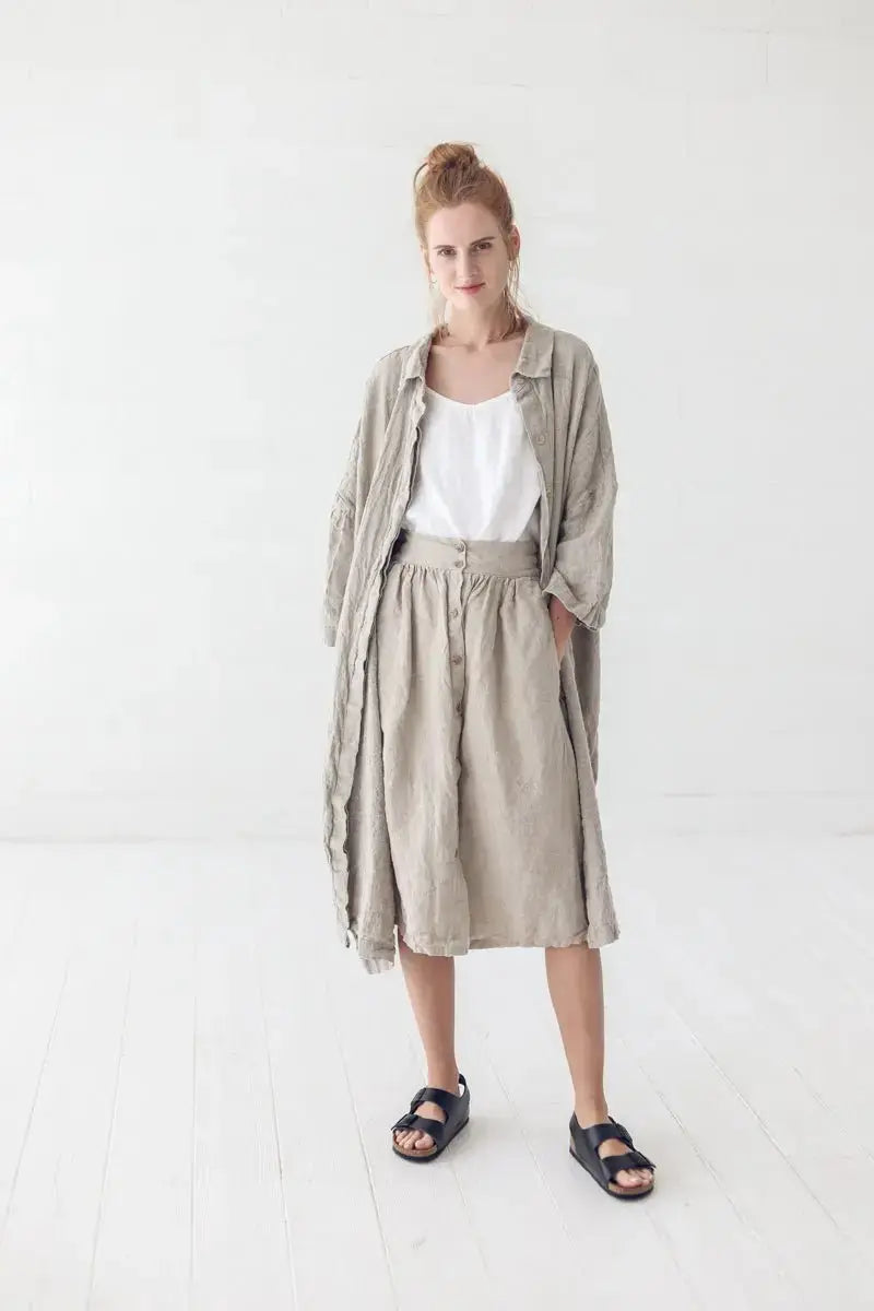 Linen Skirt With Buttons - Epic Linen luxury linen