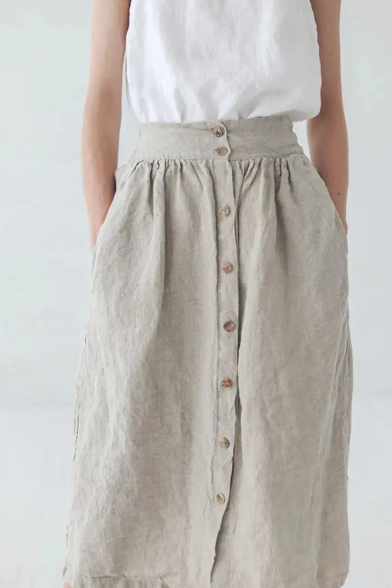 Linen Skirt With Buttons - Epic Linen luxury linen