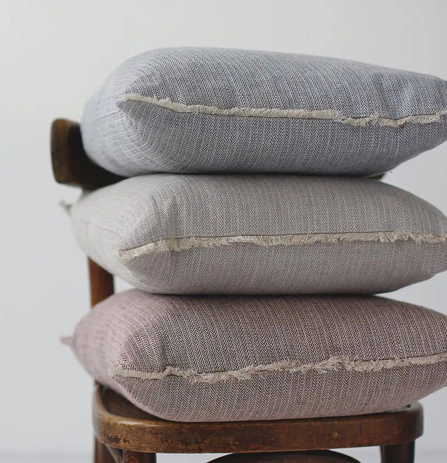 Linen Herringbone-weave Sham with Fringes Epic Linen