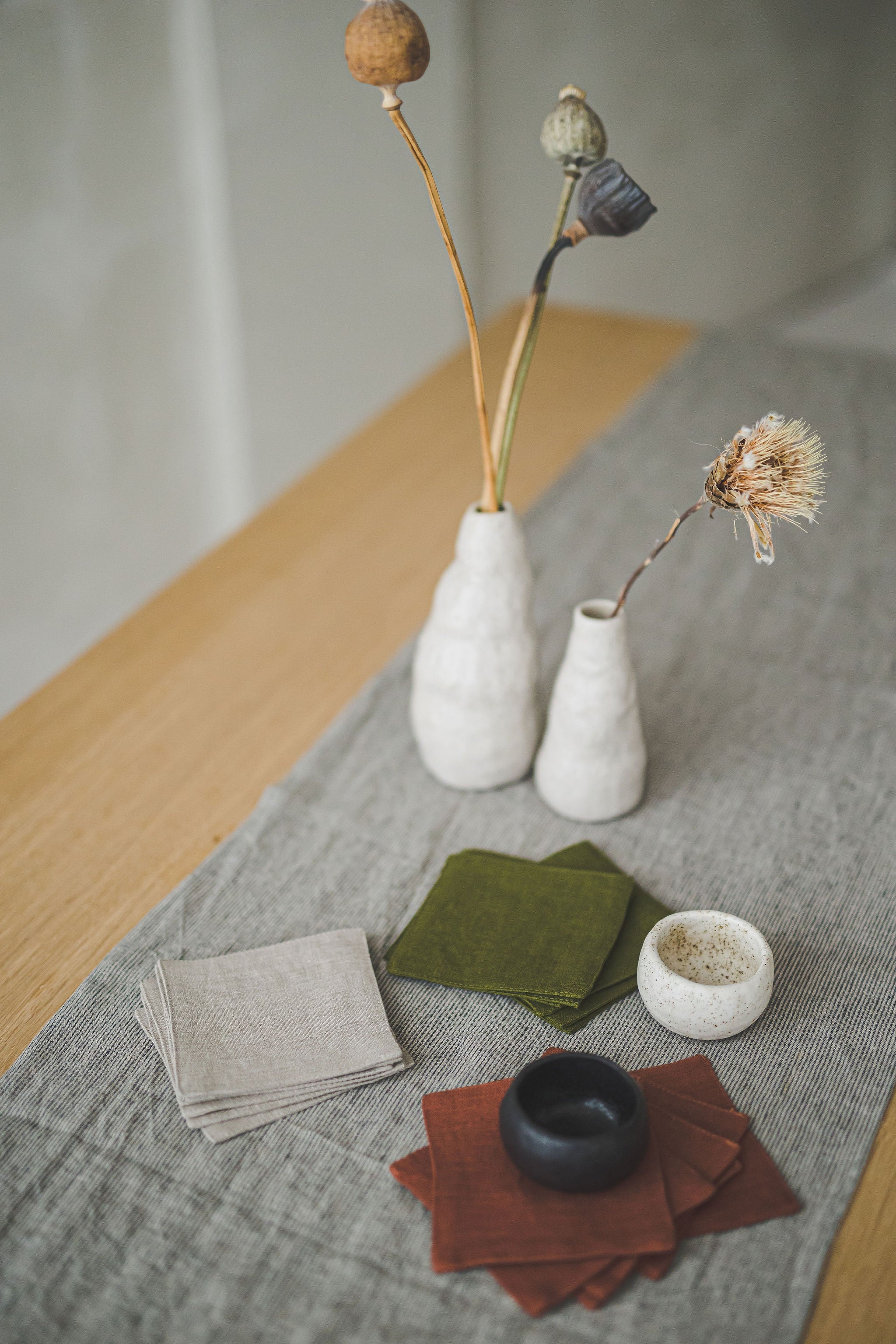 Pure Linen Table Runner in Pattern with Pleats Epic Linen