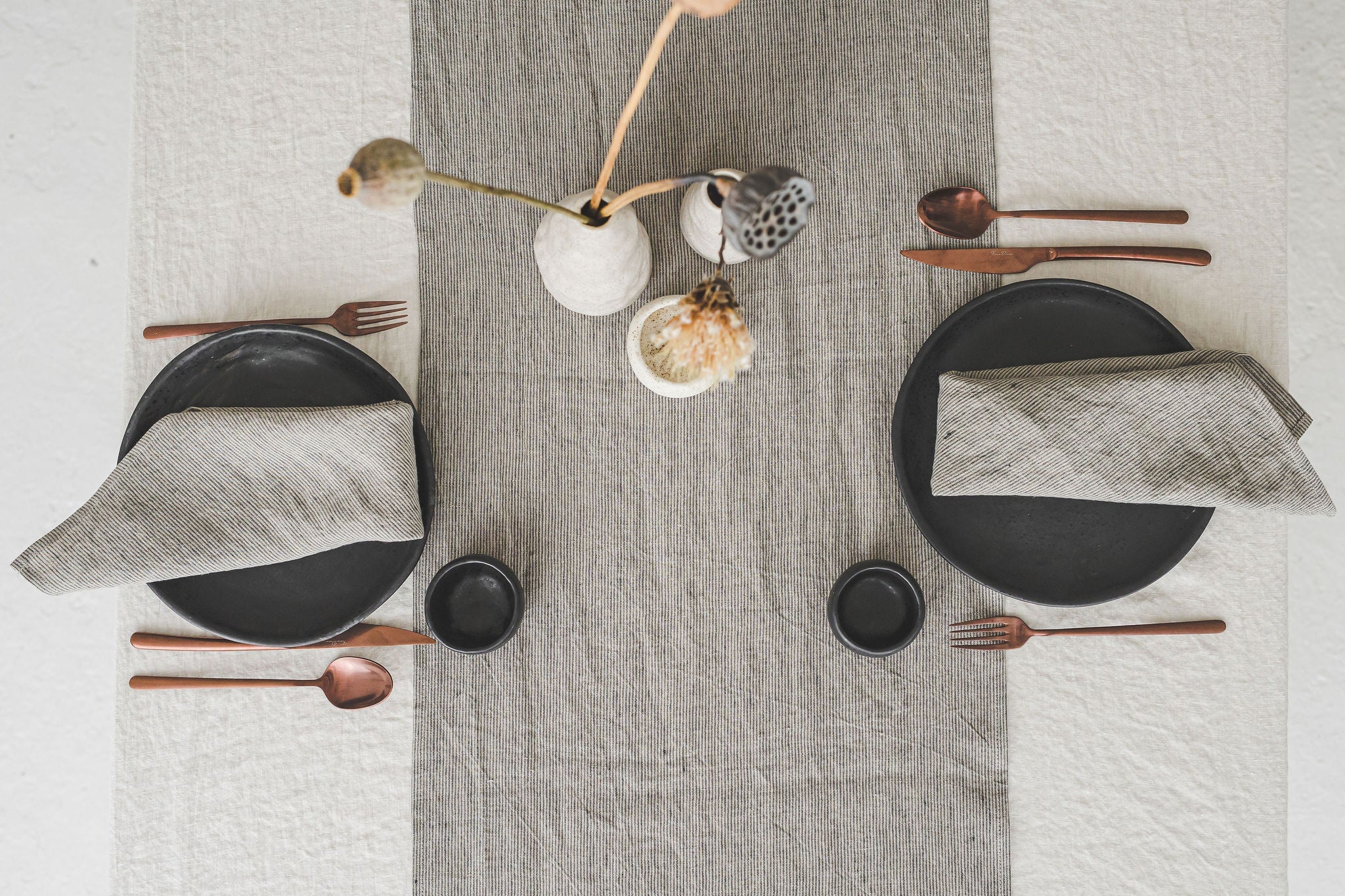 Pure Linen Table Runner in Pattern with Pleats Epic Linen