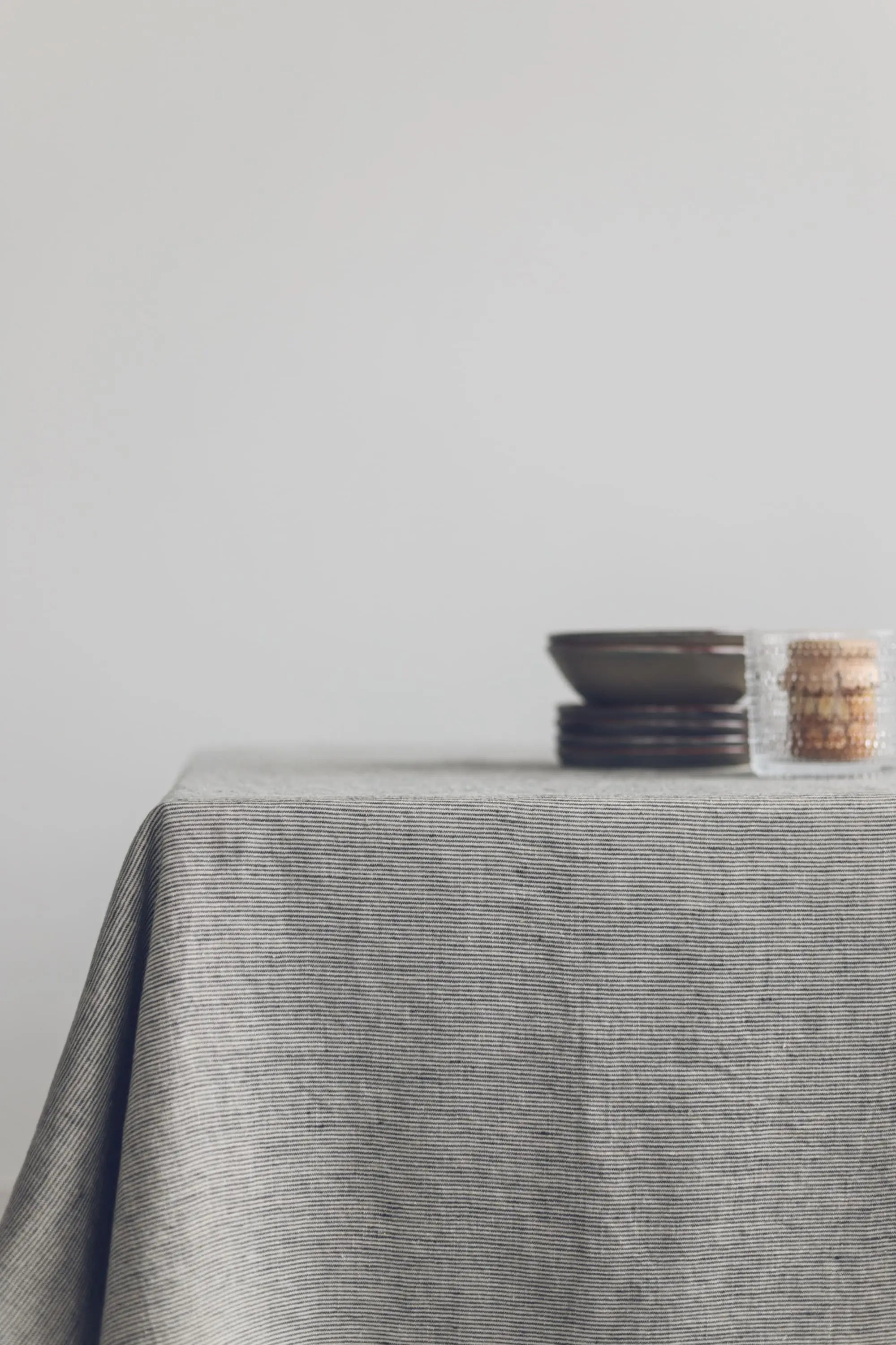 Stonewashed Natural Black Stripes Linen Tablecloth