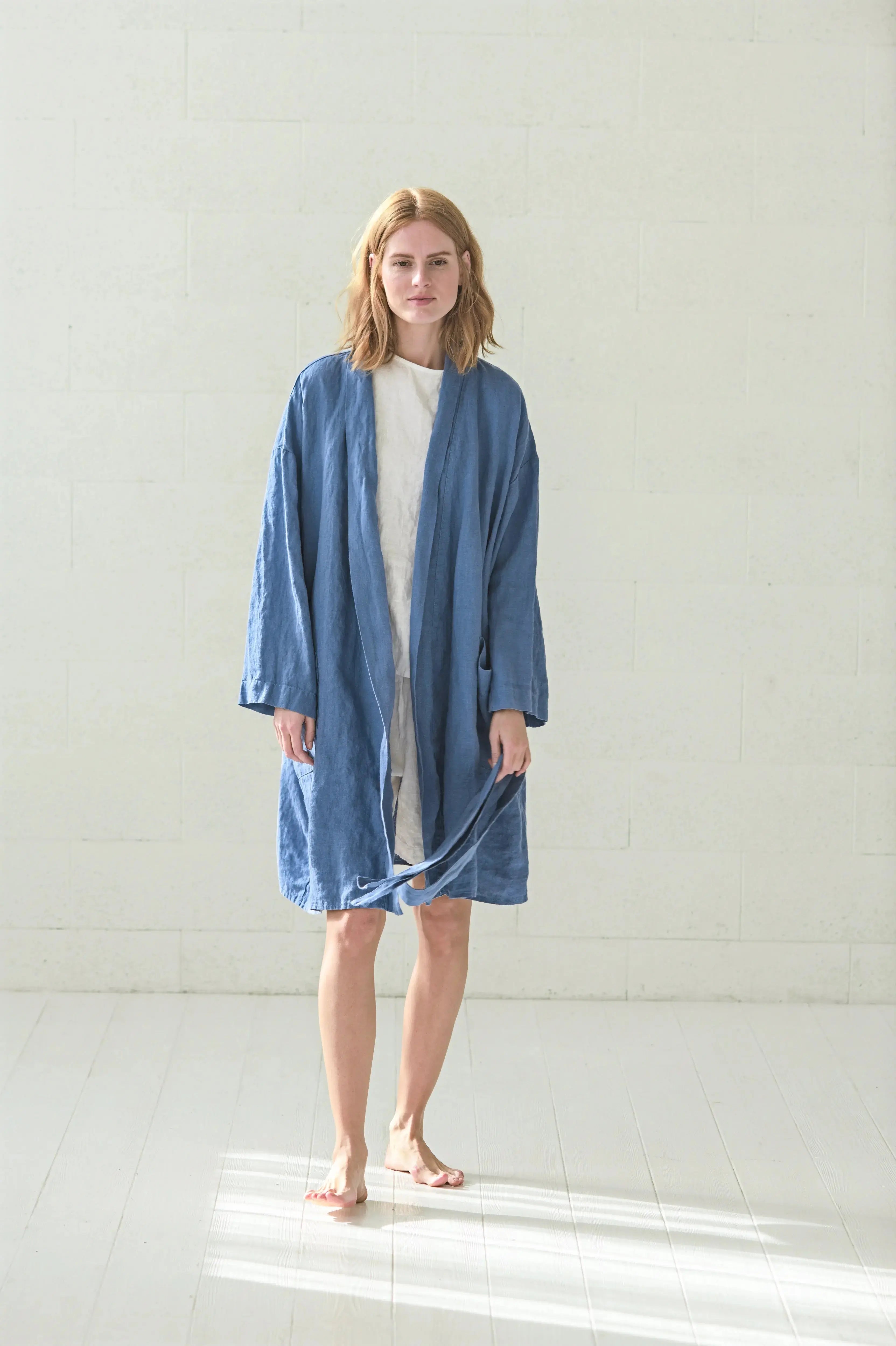 One Size Linen Bathrobe in Dusk Blue Epic Linen