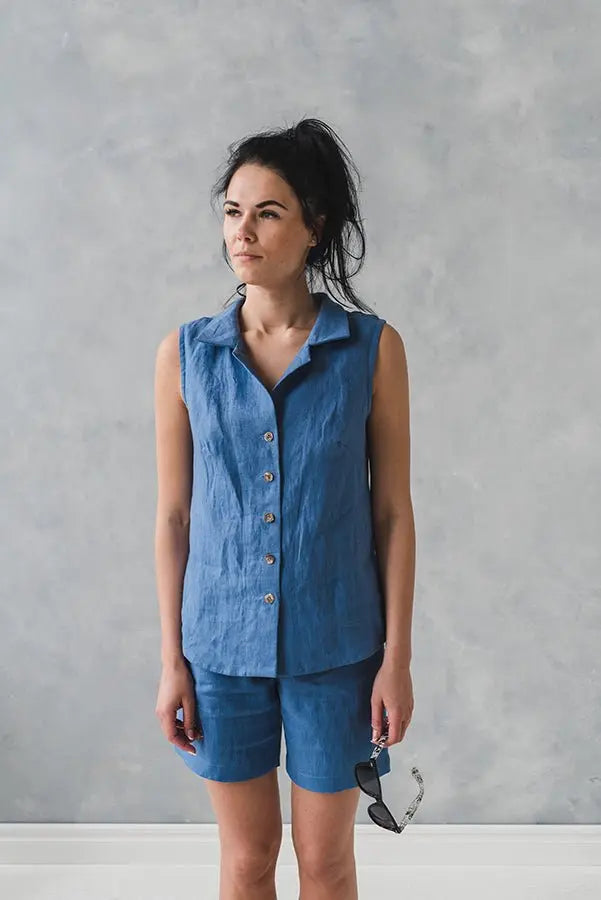 Sleeveless Linen Collar Shirt - Epic Linen luxury linen