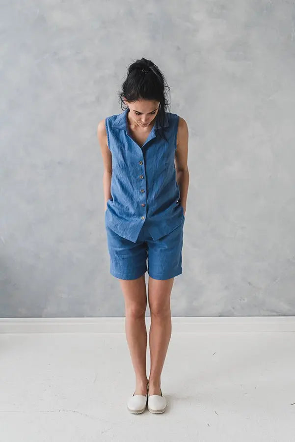 Sleeveless Linen Collar Shirt - Epic Linen luxury linen