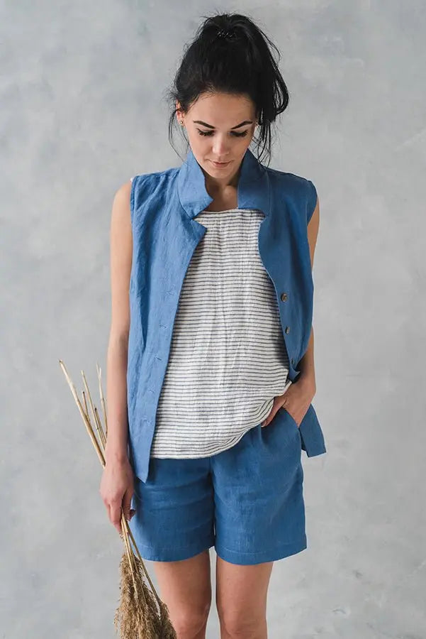 Sleeveless Linen Collar Shirt - Epic Linen luxury linen