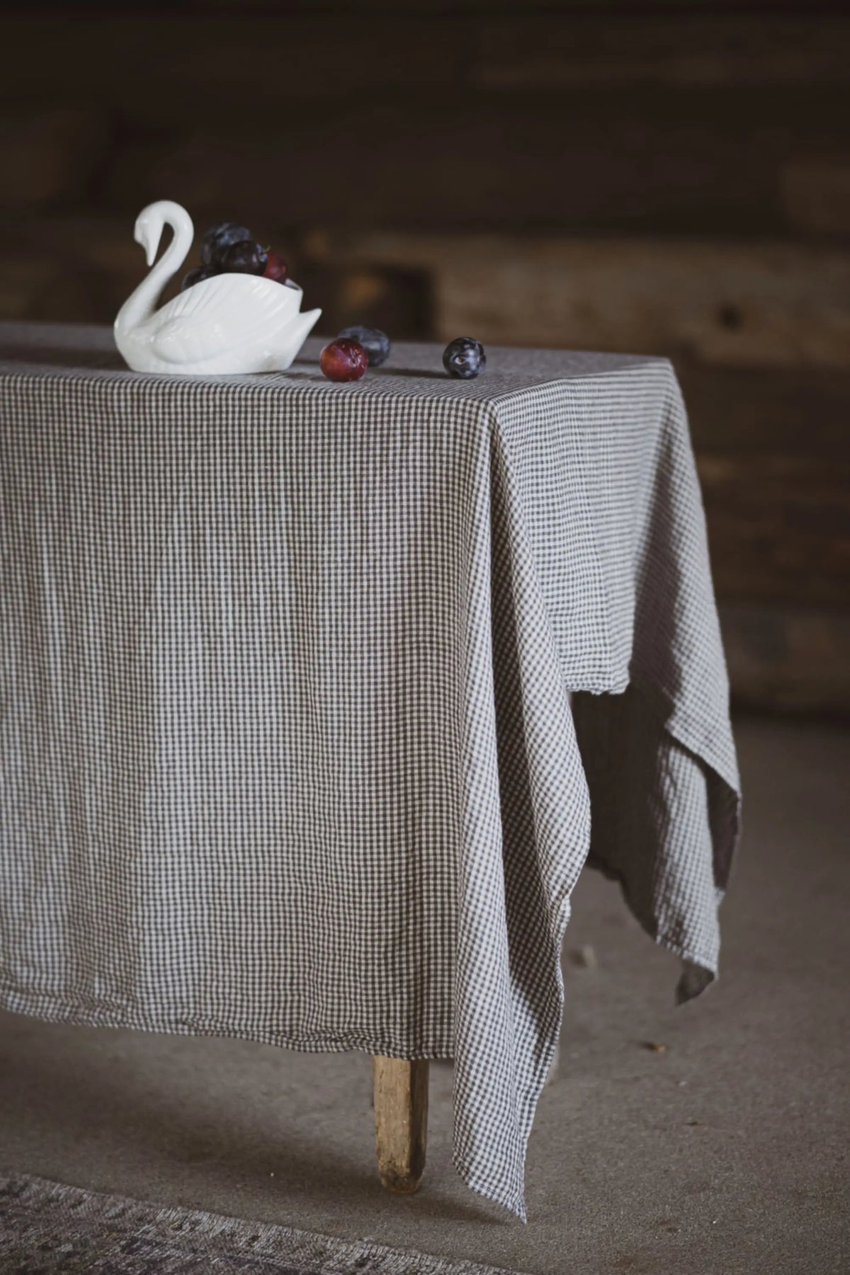 Natural Stonewashed Small Gray Checks Linen Tablecloth Epic Linen
