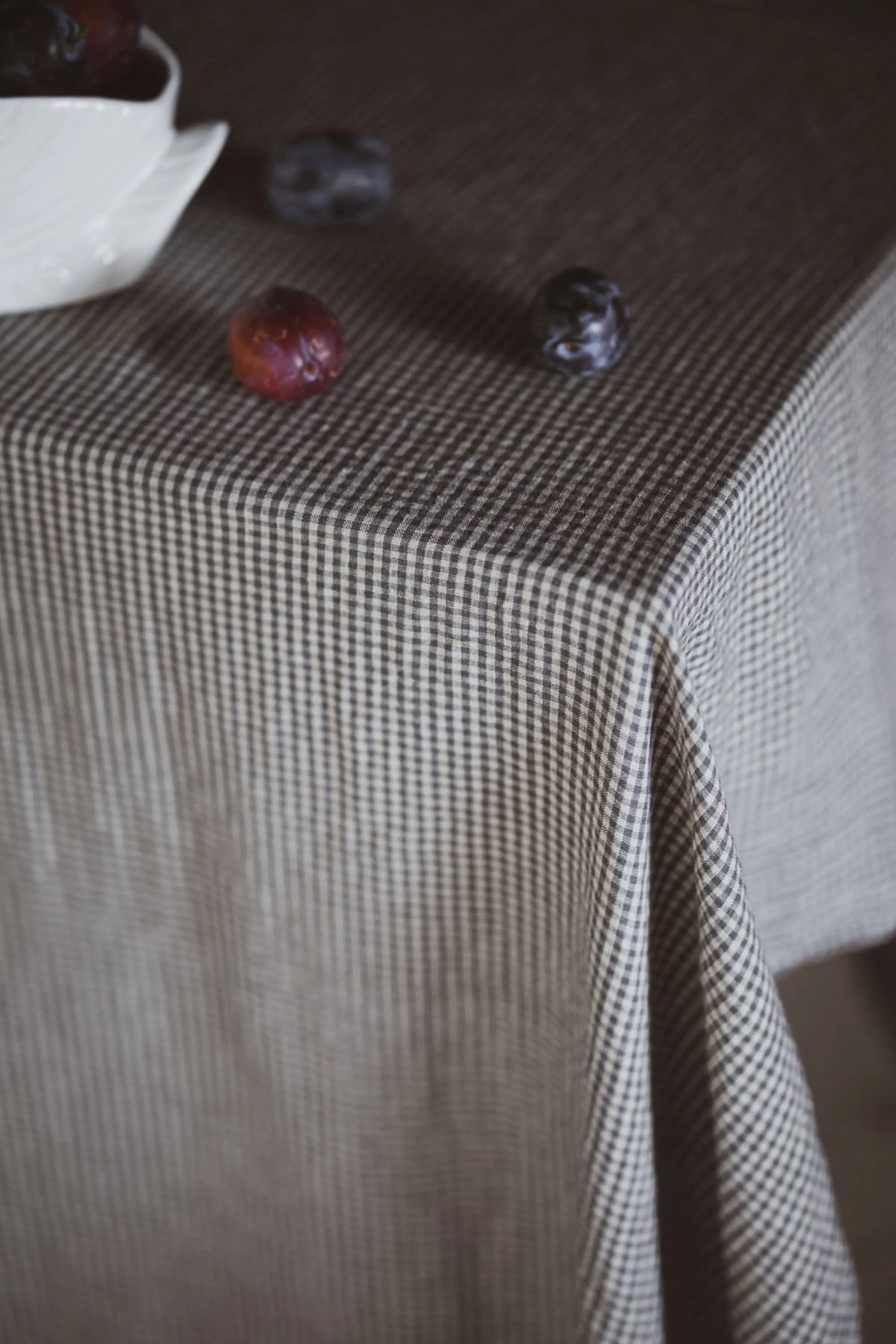 Natural Stonewashed Small Gray Checks Linen Tablecloth Epic Linen
