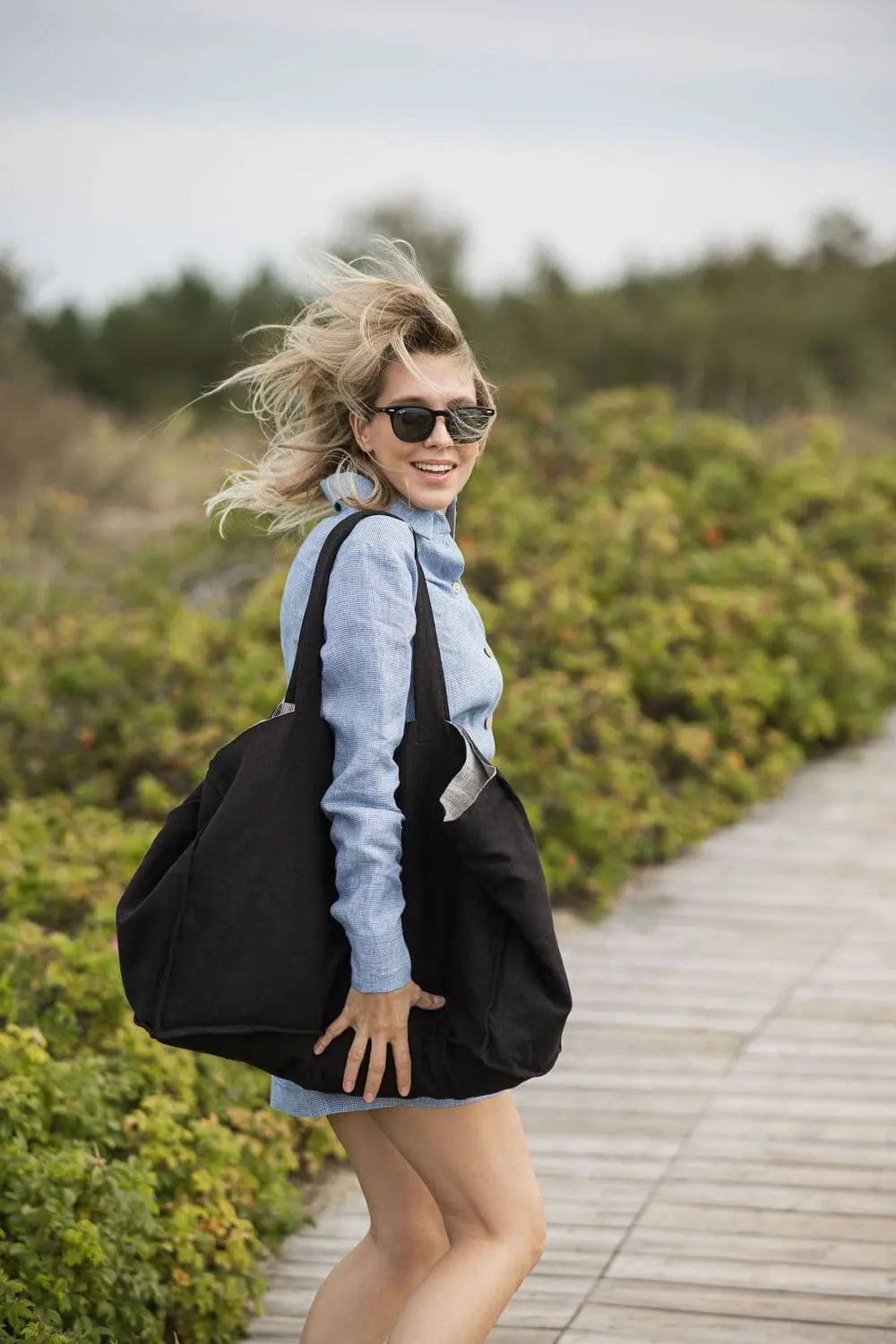 Linen Tote Bag – Dual Reversible Day & Night Carryall
