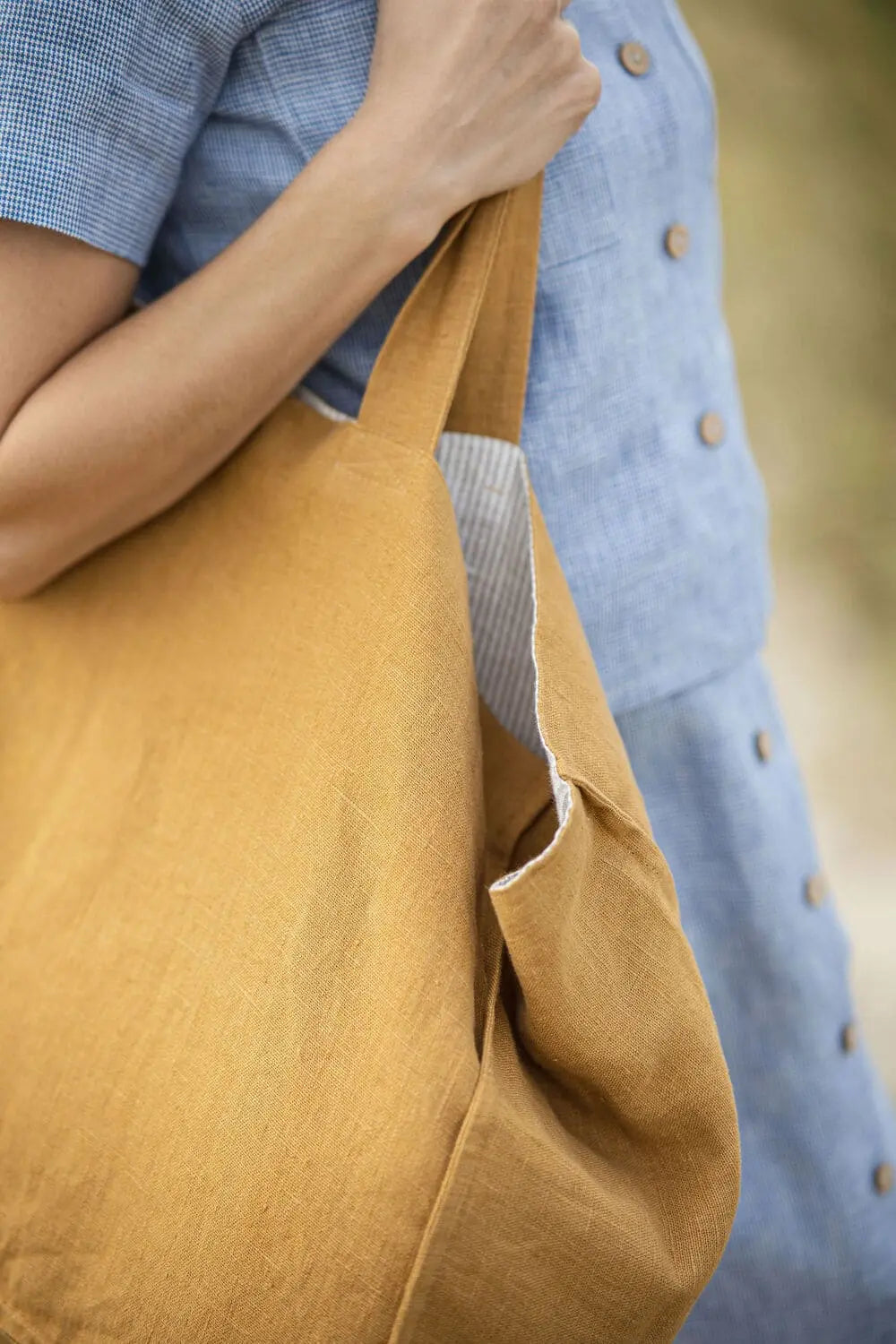 Mustard Linen Tote Bag – The Golden Hour Carryall