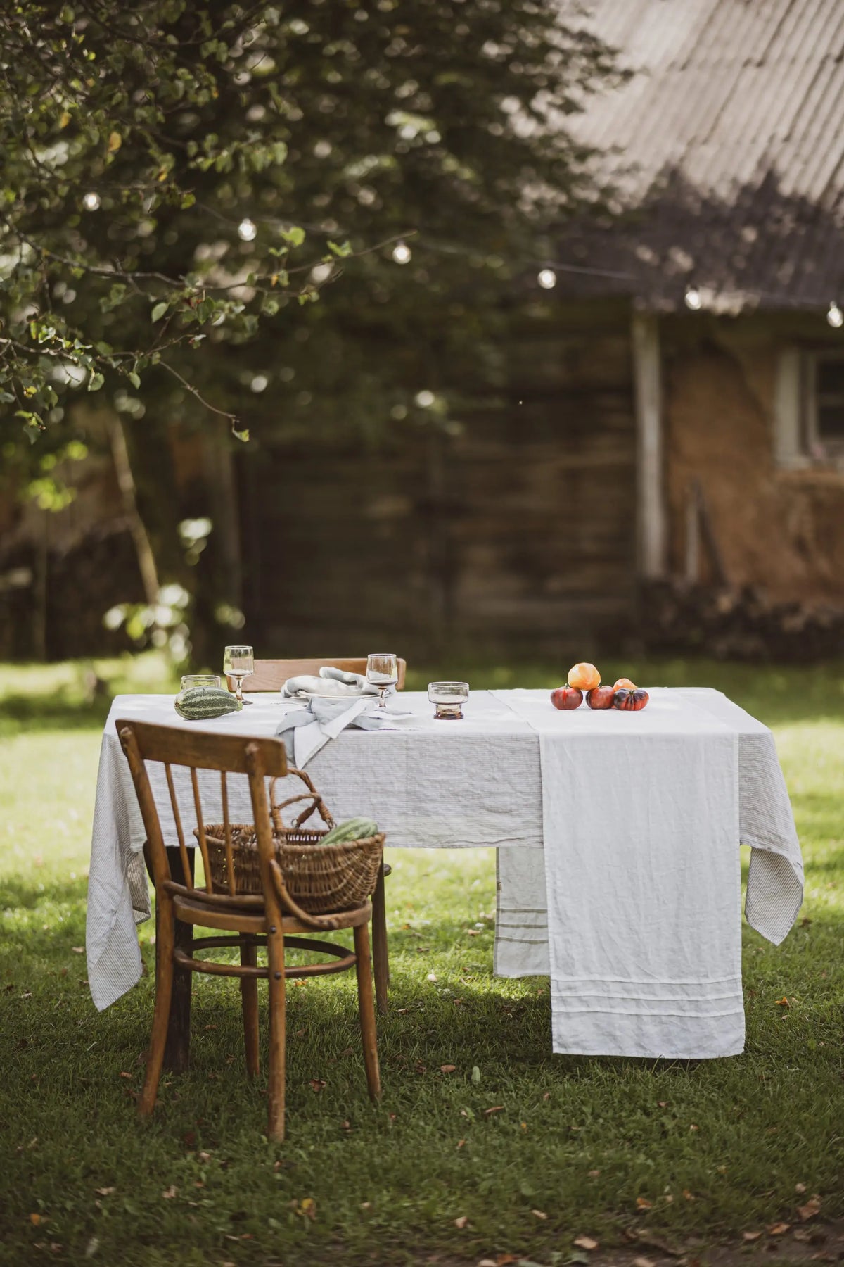 Natural Stonewashed White Natural Stripes Linen Tablecloth Epic Linen