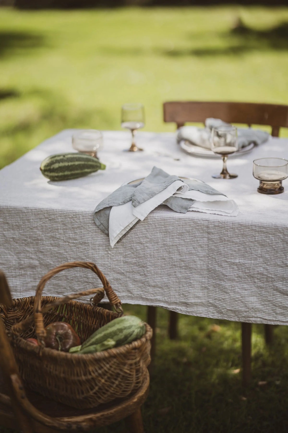 Natural Stonewashed White Natural Stripes Linen Tablecloth Epic Linen