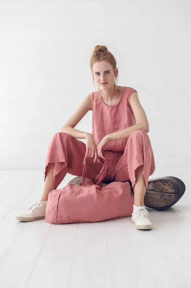 Wide Leg Coral Linen Pants - Epic Linen luxury linen