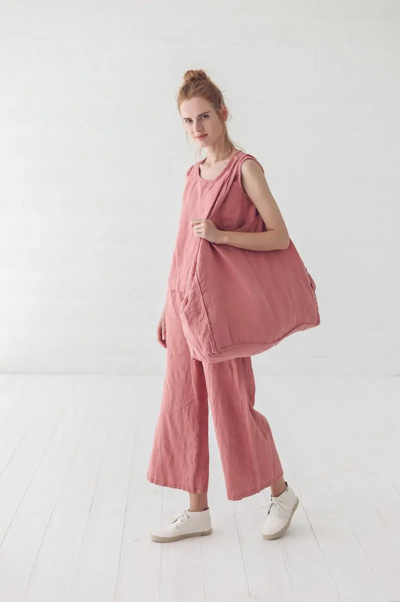 Wide Leg Coral Linen Pants - Epic Linen luxury linen