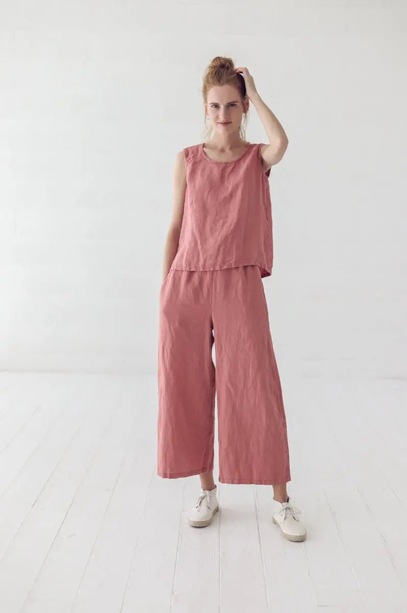 Wide Leg Coral Linen Pants - Epic Linen luxury linen