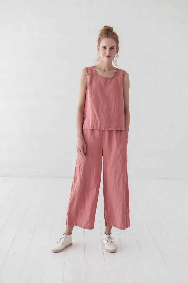 Wide Leg Coral Linen Pants - Epic Linen luxury linen