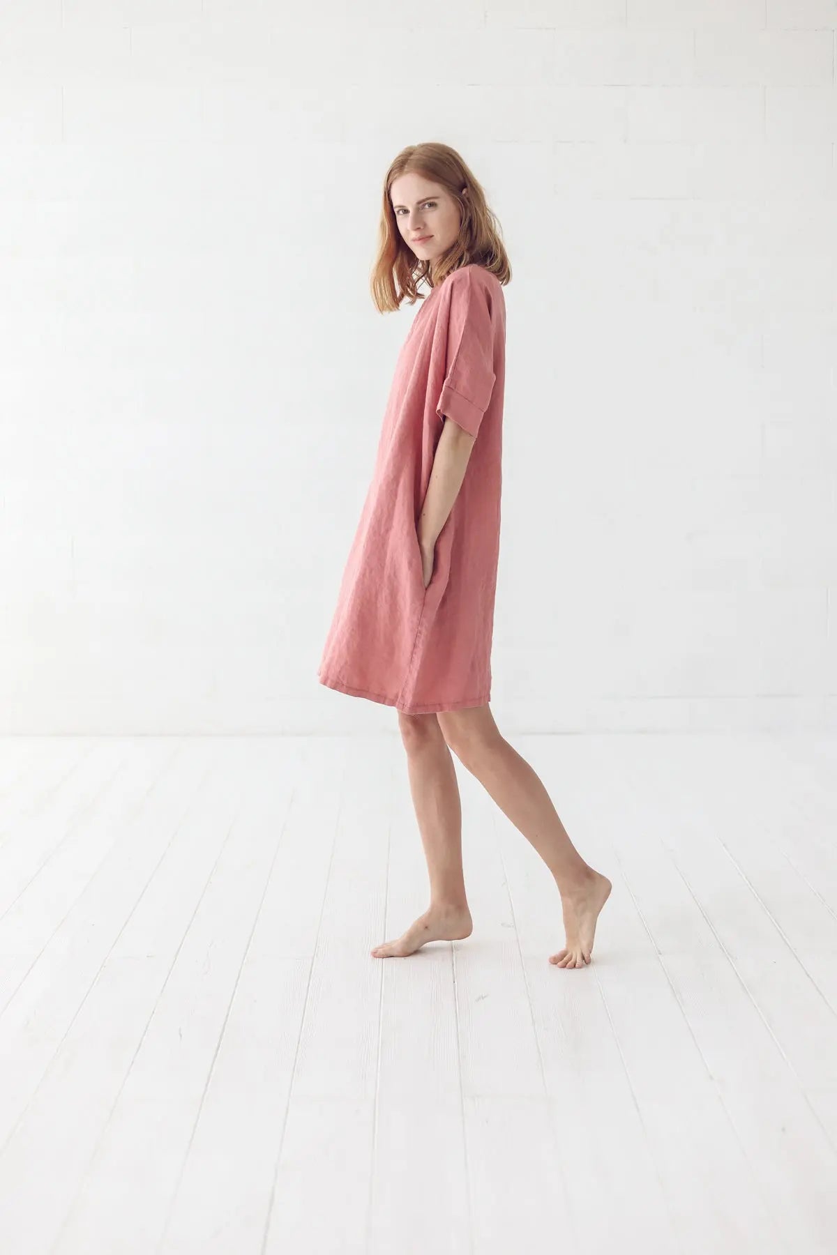 Coral Linen Dress - Epic Linen luxury linen