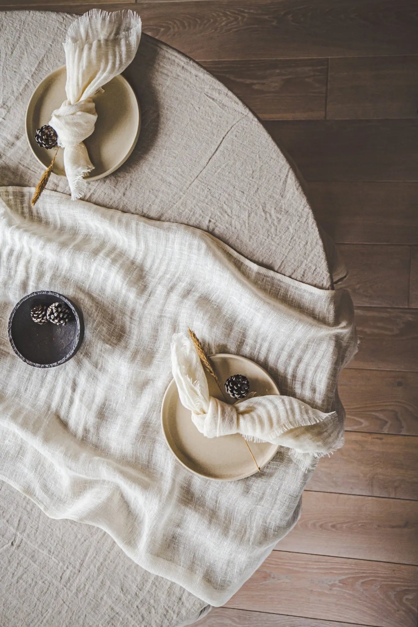 Gauze Linen Table Runner in Beige Natural Flax Color - Epic Linen luxury linen