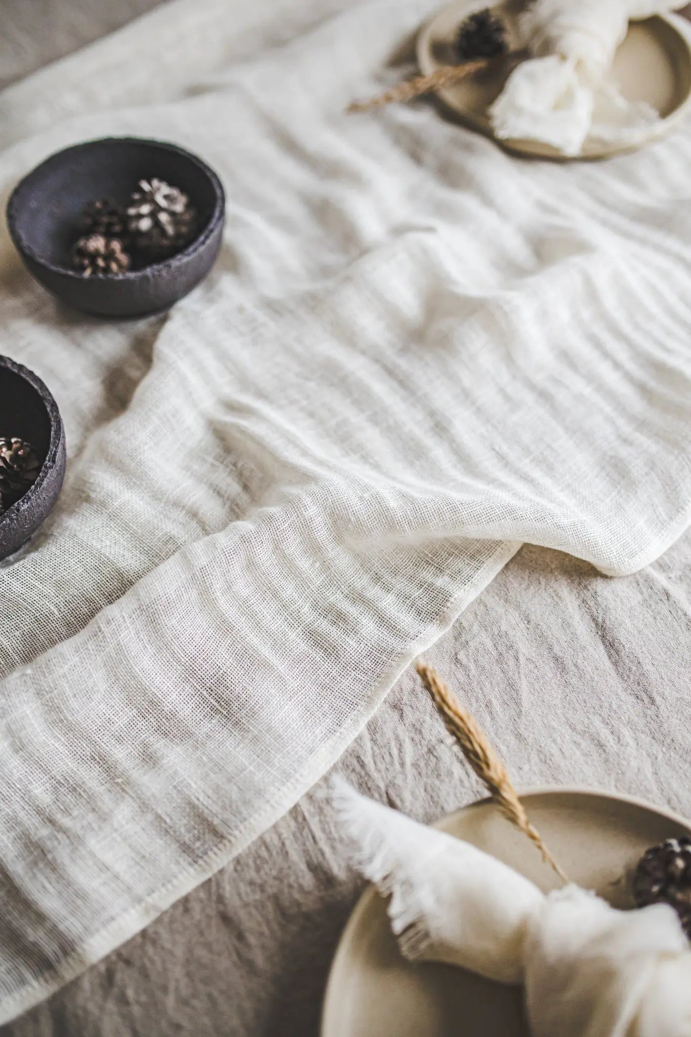 Gauze Linen Table Runner in Semi White Color - Epic Linen luxury linen