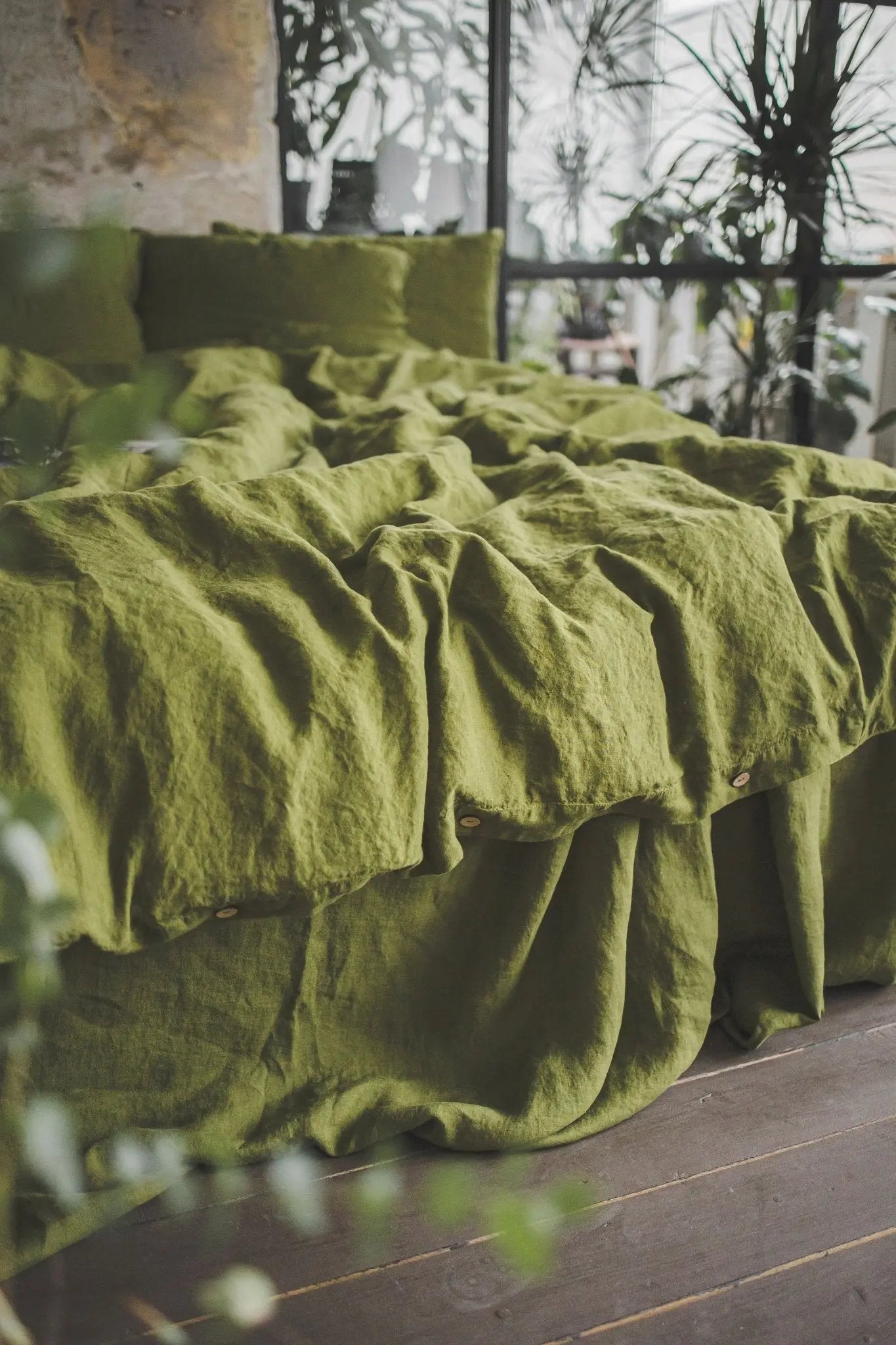 Green Moss Stonewashed Linen Bedding Set - Epic Linen luxury linen