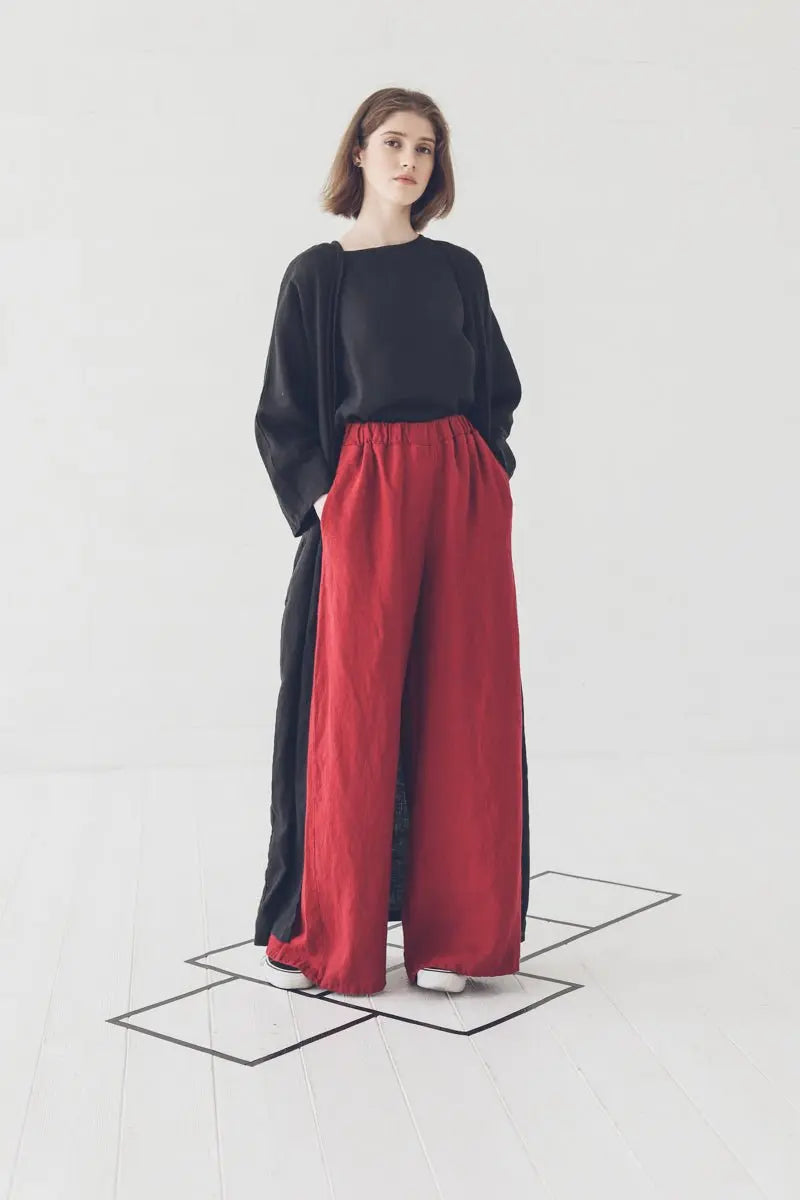 High Waisted Linen Culottes with Elastic Waistband - Epic Linen luxury linen