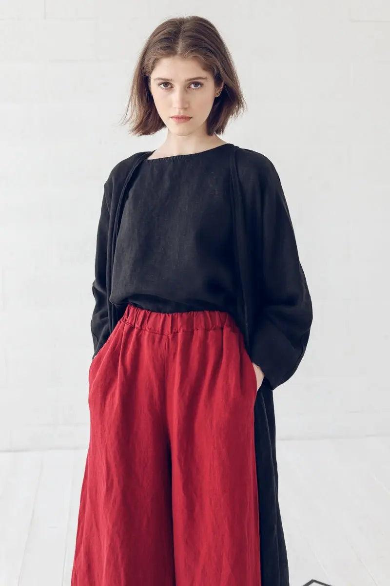 High Waisted Linen Culottes with Elastic Waistband - Epic Linen luxury linen