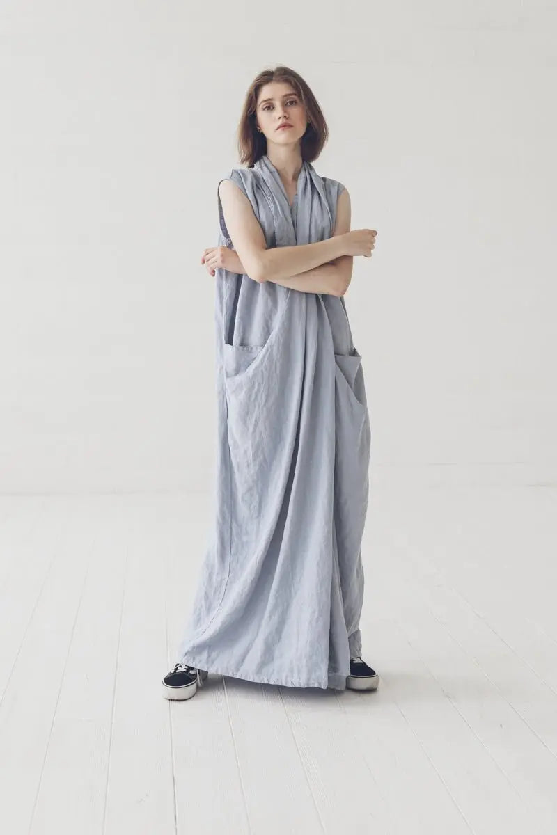 Japanese Style Maxi Linen Dress - Epic Linen luxury linen