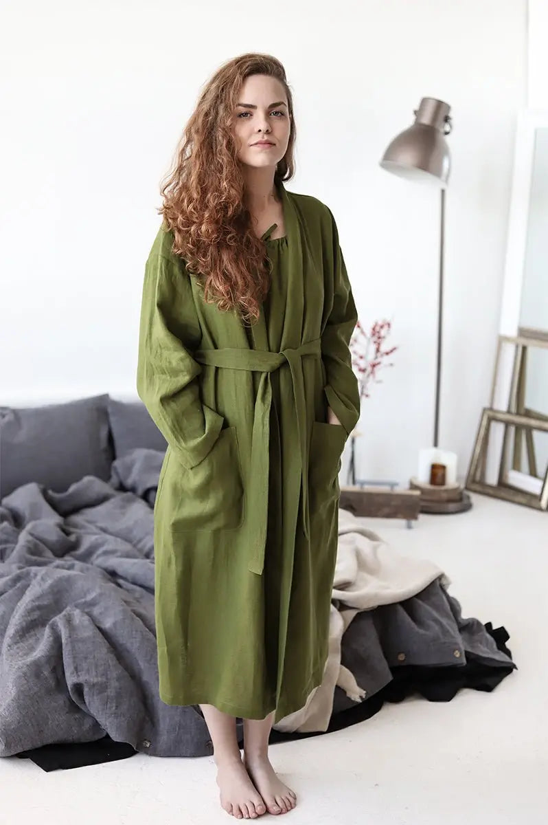 Linen Bathrobe With Pockets - Epic Linen luxury linen