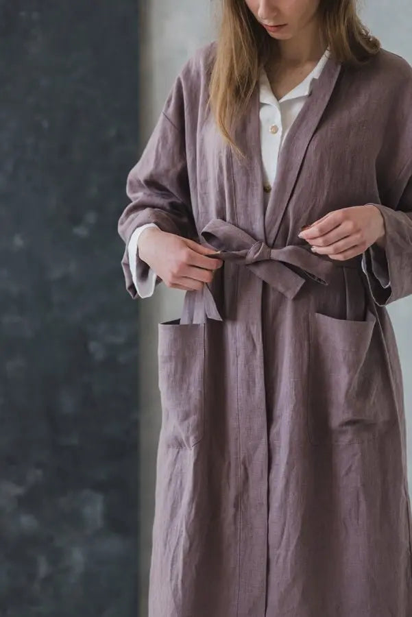 Linen Bathrobe With Pockets - Epic Linen luxury linen