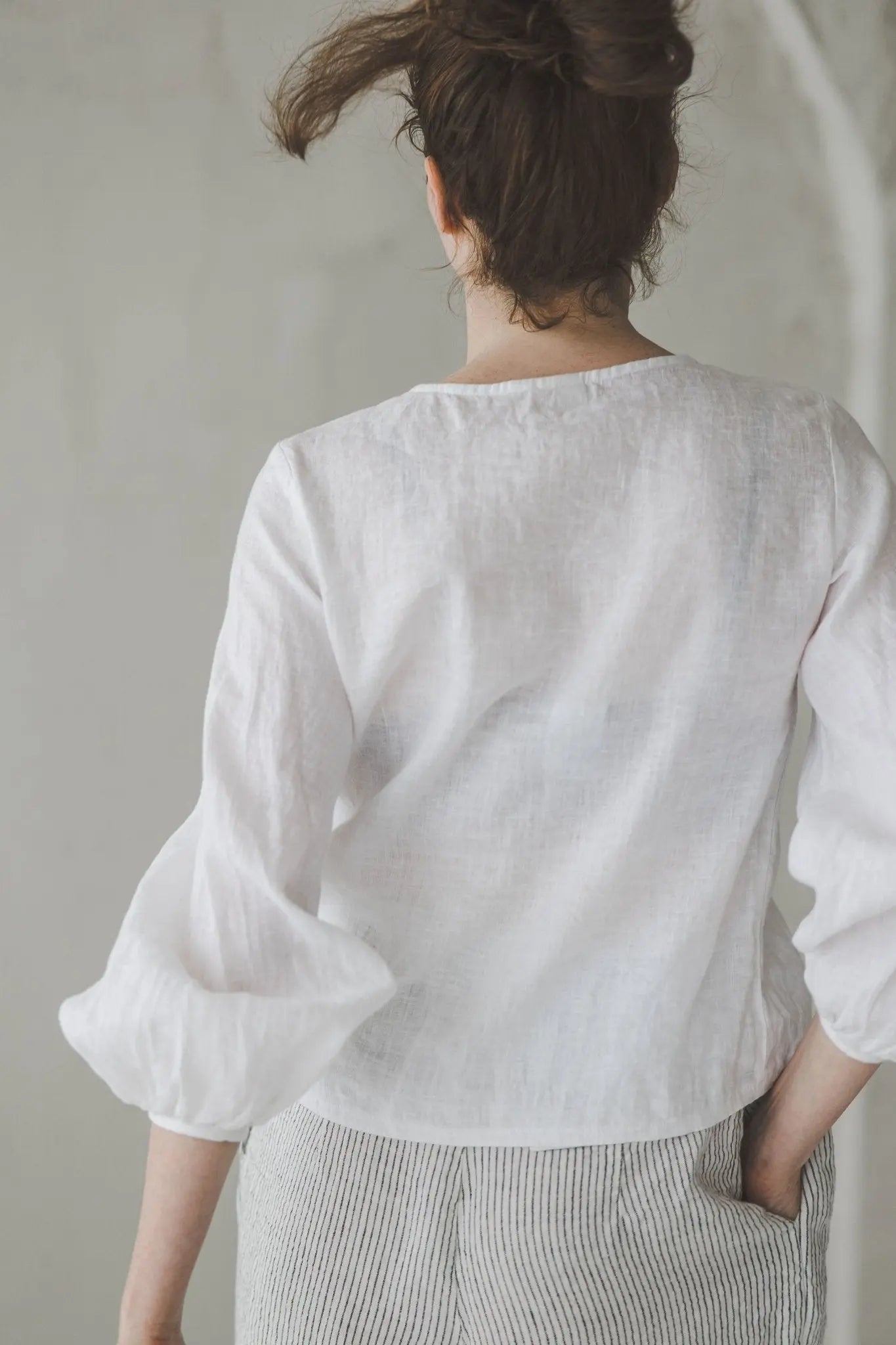 Linen Blouse with Long Bishop Sleeves - Epic Linen luxury linen