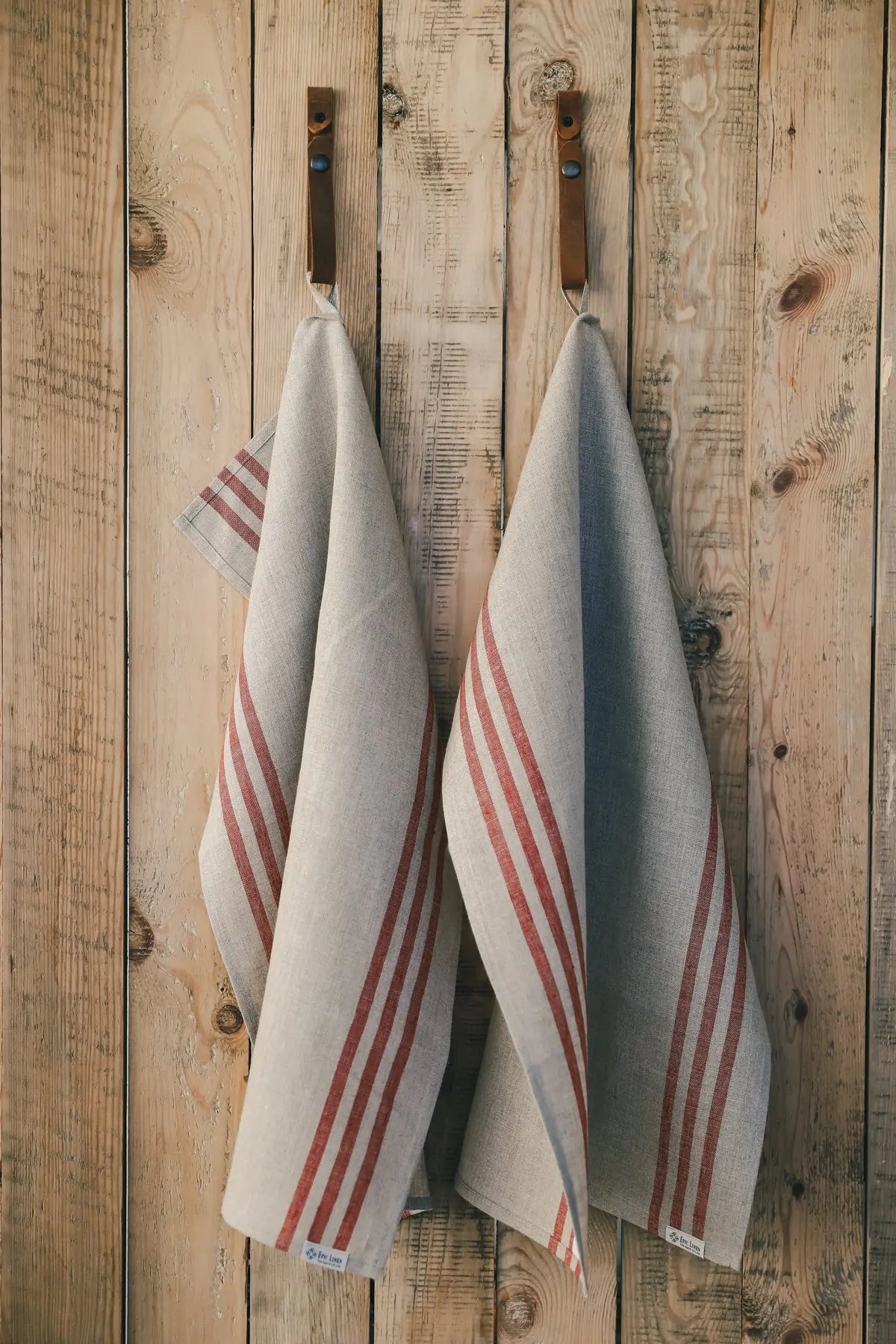 Linen Cotton Rhomb Pattern Red Striped Kitchen Tea Towels x 2 - Epic Linen luxury linen