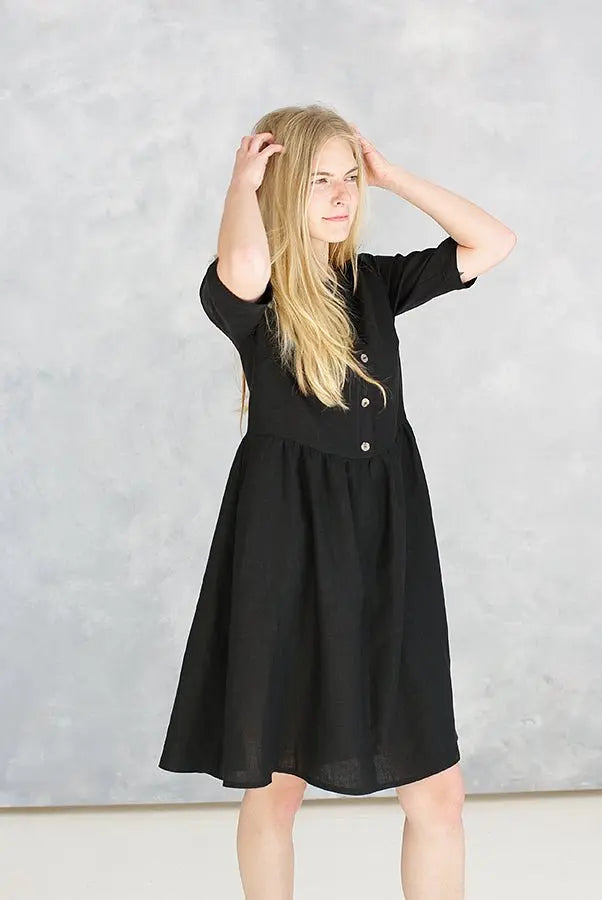 Linen Dress in Black - Epic Linen luxury linen