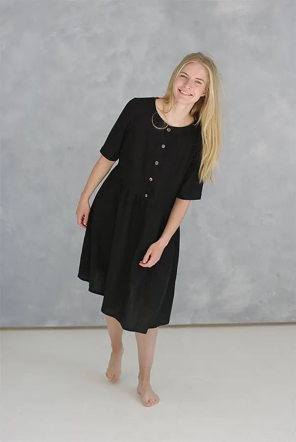 Linen Dress in Black - Epic Linen luxury linen