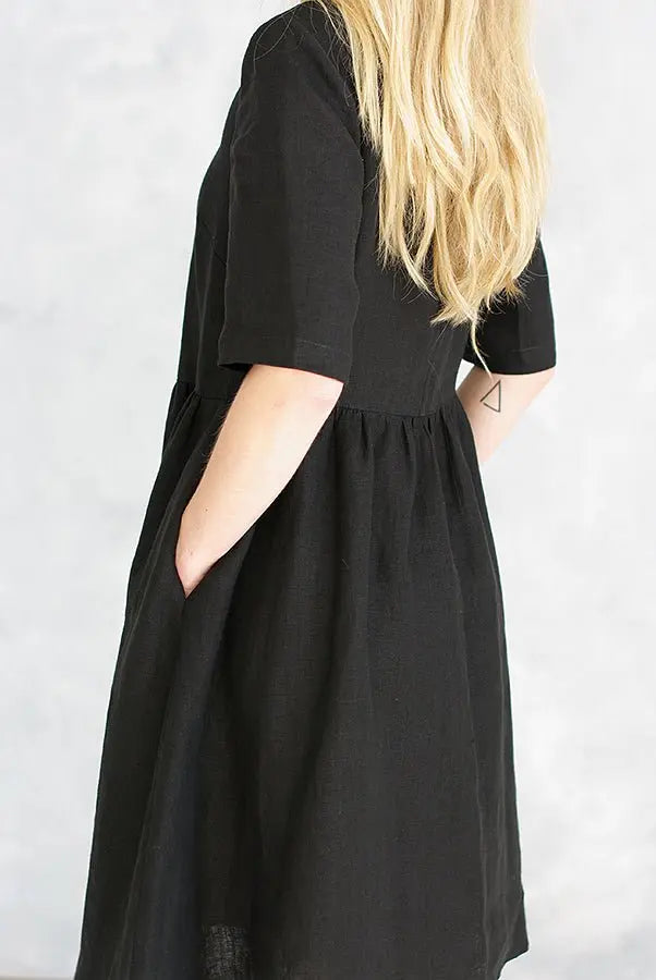 Linen Dress in Black - Epic Linen luxury linen