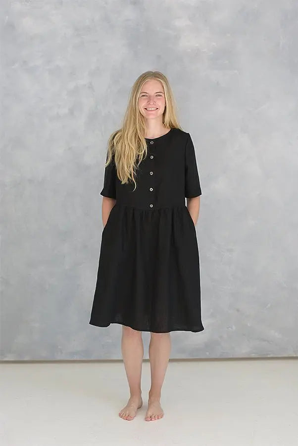 Linen Dress in Black - Epic Linen luxury linen