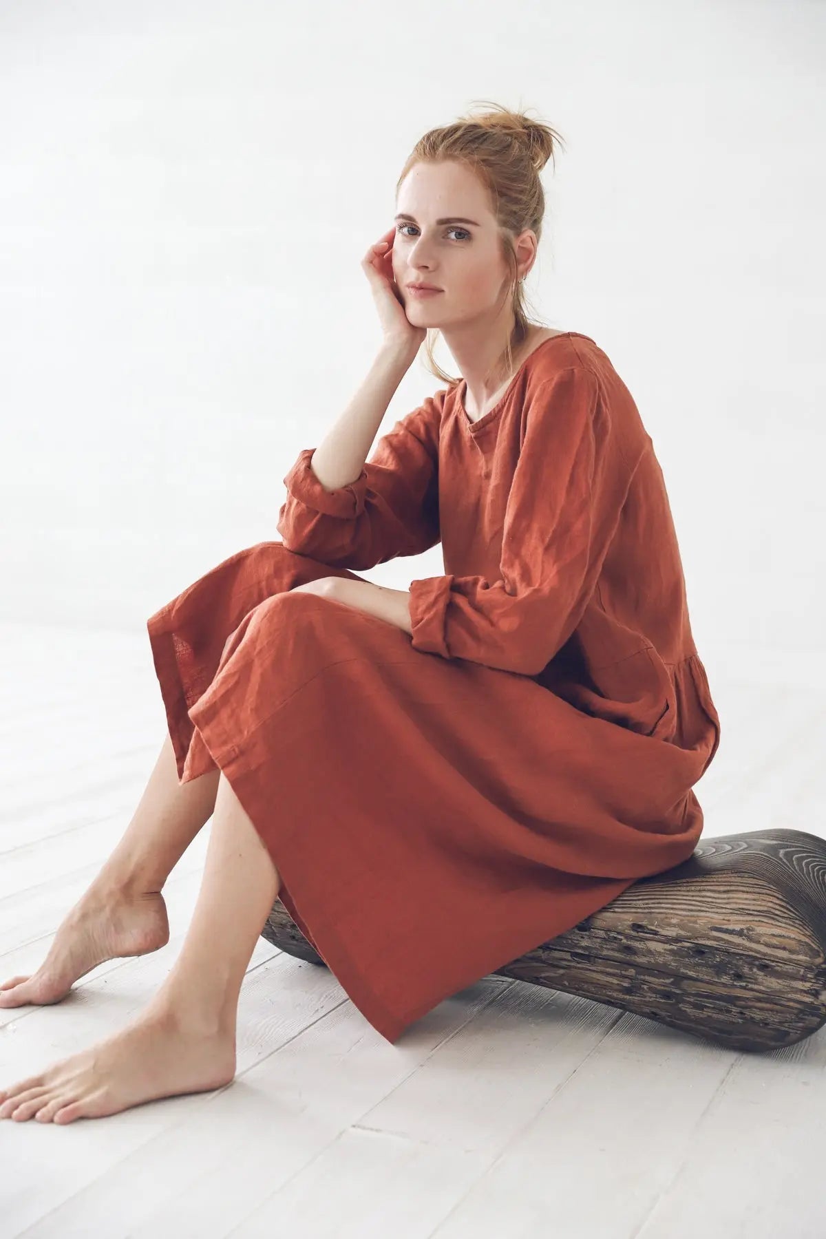 Linen Dress Long Sleeves - Epic Linen luxury linen