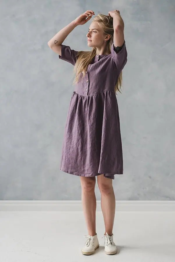 Linen Dress with Buttons - Epic Linen luxury linen