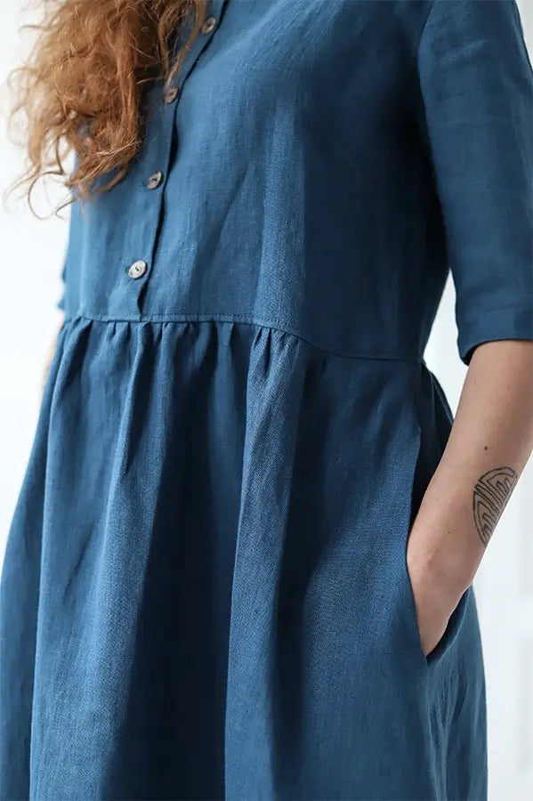 Linen Dress with Buttons - Epic Linen luxury linen