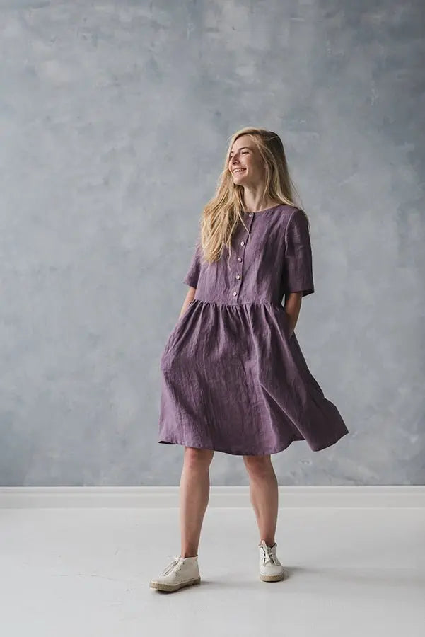Linen Dress with Buttons - Epic Linen luxury linen