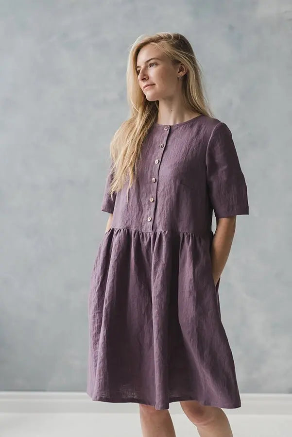 Linen Dress with Buttons - Epic Linen luxury linen