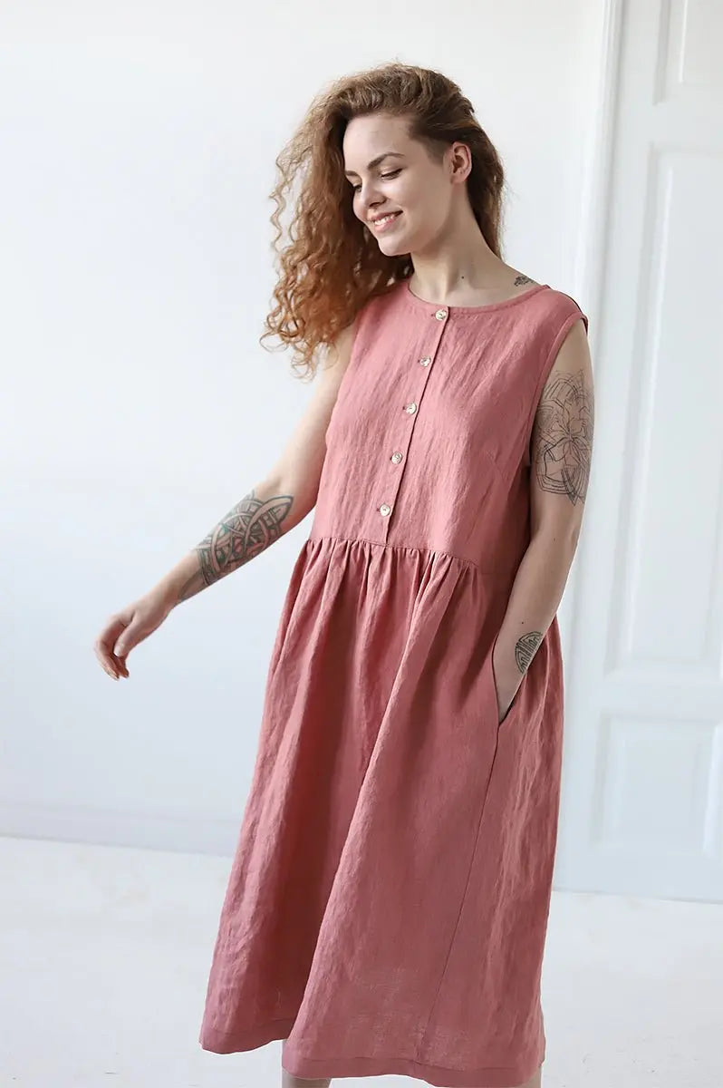 Linen Dress with Buttons - Epic Linen luxury linen