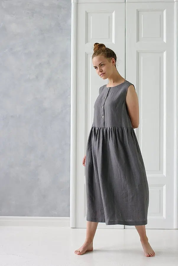 Linen Dress with Buttons - Epic Linen luxury linen