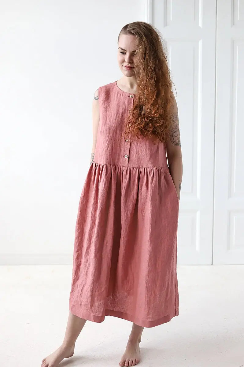 Linen Dress with Buttons - Epic Linen luxury linen
